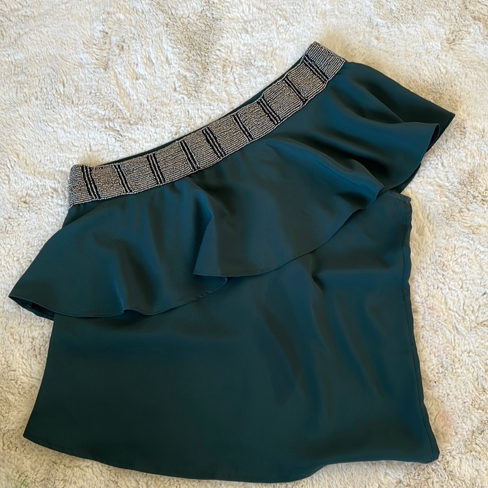 Walter Baker one shoulder green beaded blouse size xs